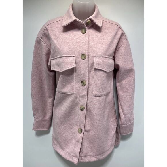H&M Pink Button Up Collared Shacket Shirt Jacket ~ Polyester Viscose ~ Size XS - Picture 1 of 6